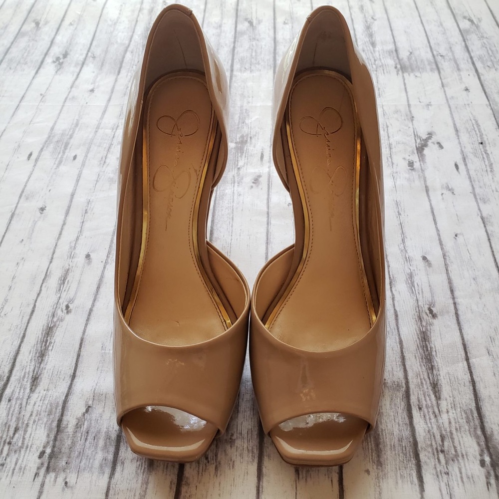 Jessica Simpson • Nude Patent Peep Toe Heels